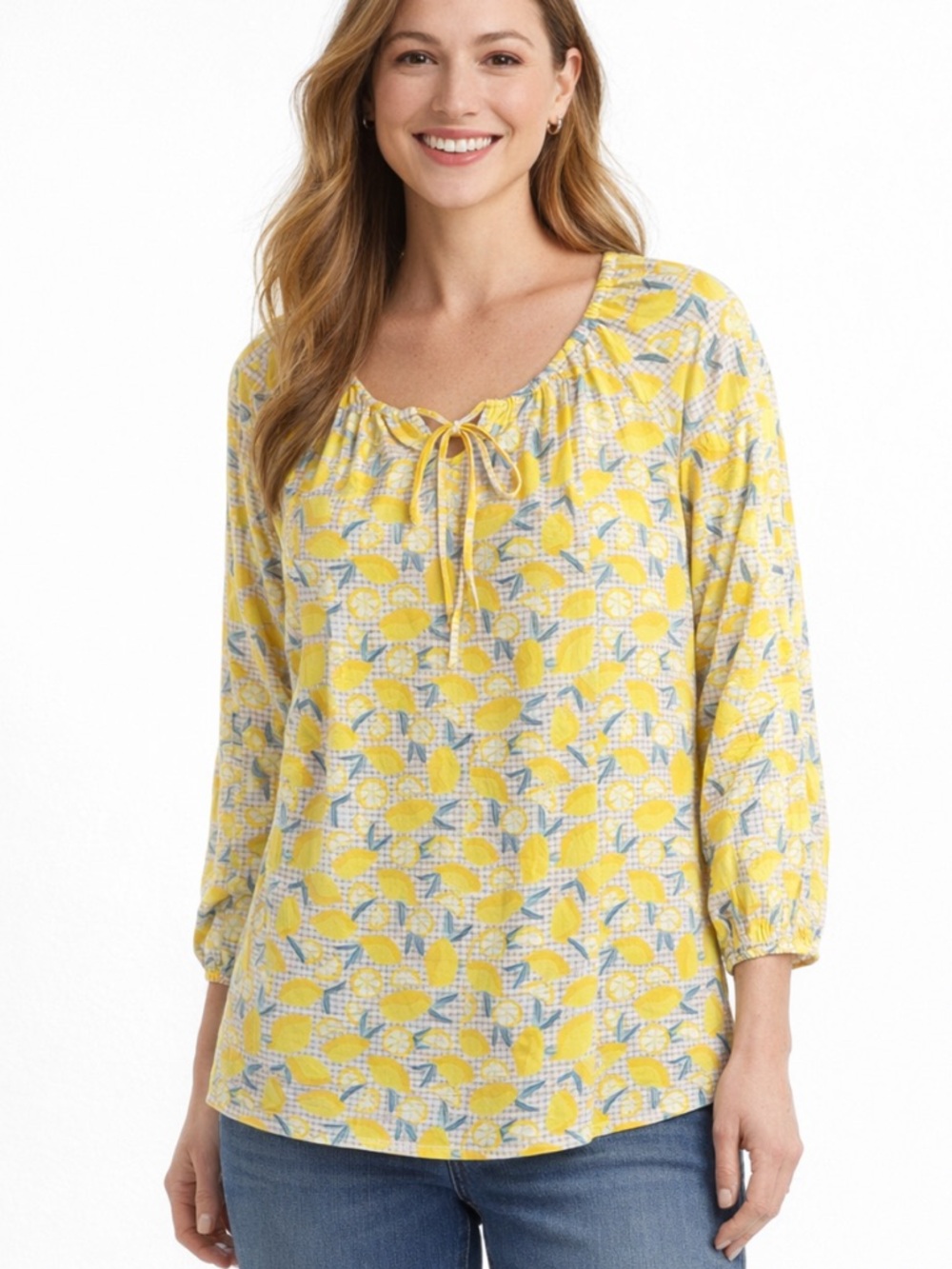 🆕 Lands’ End bright sunny yellow lemon 🍋 3/4 sleeve top, size medium